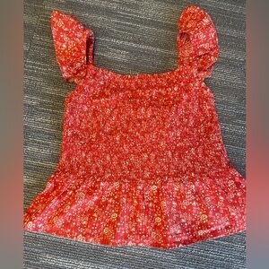 Women’s Madewell Red Floral Tank Blouse Ruffle Sleeve Size 6